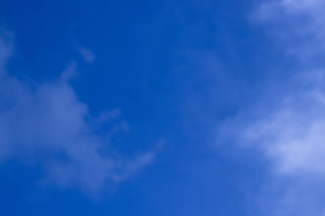 Abstract blurred background Blue sky with white clouds in sunlight.