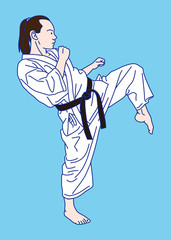 Female Karate player　Kick　vector illustration