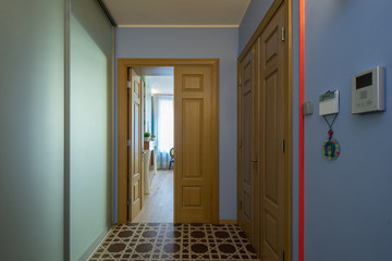 Modern interior of hallway. Wooden doors.