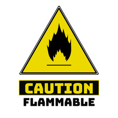 Danger flammable Black and yellow Triangle Hazard warning and attention road sign. With symbol . Isolated on white background. Caution or accident prevention, beware notification, vector illustration