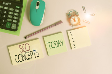 Conceptual hand writing showing Seo Concepts. Concept meaning a process of increasing the quality...