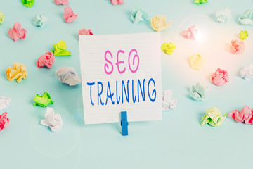 Conceptual hand writing showing Seo Training. Concept meaning learn specific knowledge improve...