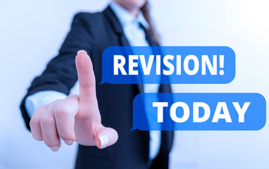Text sign showing Revision. Business photo text action of revising over someone like auditing or accounting Digital business in black suite concept with business woman