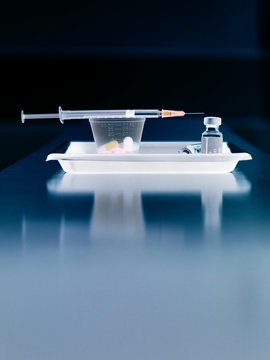 Medicine, Patients medicine in a tray including a drug dose and syringe