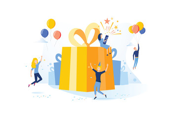 Concept vector illustration with birthday celebrations theme. Birthday party celebration with friends. People celebrate