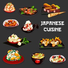 Japanese food of meat, vegetables and seafood