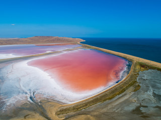  Salt, sand, mud - pink salt lake in the summer reserve near sea