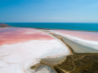  Salt, sand, mud - pink salt lake in the summer reserve near sea