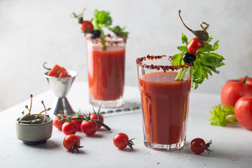 Bloody Mary cocktail. Alcoholic drink with vodka in a glass