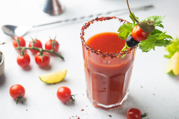 Bloody Mary cocktail. Alcoholic drink with vodka in a glass