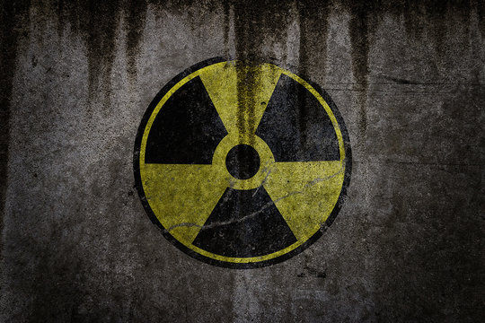 radiation hazard sign radiation warning sign on black background - grunge radioactive