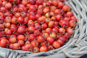 Holzäpfel im Weidenkorb