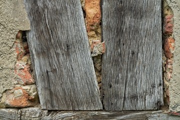 Half-timbered house in detail with old wooden beams