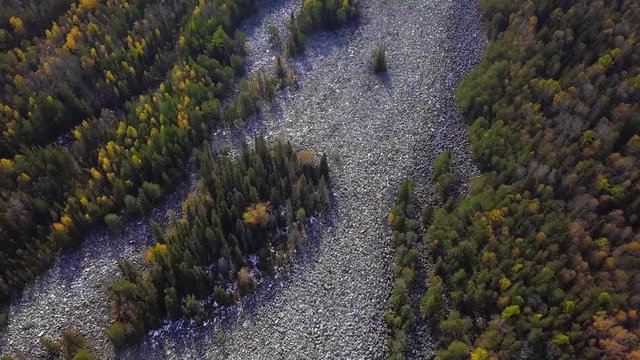 Taganay National Park in Russia in Autumn. Aerial View of "Big Stone River", Biggest Deposit Occurrence of Aventurine Quartz