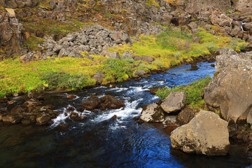 Autumn landscape in Pingvellir National Park, Iceland, Europe