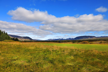 Autumn landscape of Pingvellir National Park, Iceland, Europe