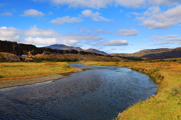 Late summer landscape in Pingvellir National Park, Iceland, Europe