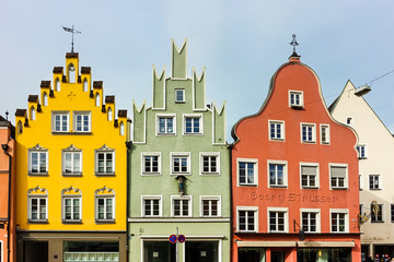 Fototapeta premium Landshut, Germany: Traditional Gothic Colourful Houses in the Historical Town of Landshut