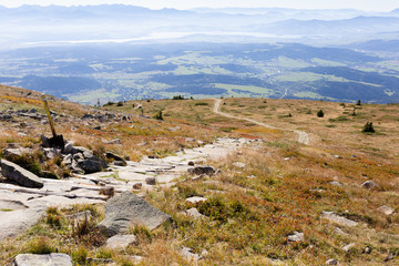 Fototapeta na wymiar Mountain path, Slovak hiking trail to Diablak Mountain, high mountains landscape