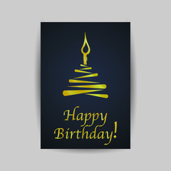Happy birthday celebrating and greeting card, with cake and confetti, minimalism creative unique design.hand drawn line art vector illustration. Isolated on background with shadow
