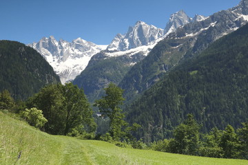 Fototapeta na wymiar Soglio, Blick auf Bergeller Berge