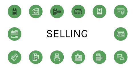 Set of selling icons such as Credit card, Stand, Secure payment, Exhibition , selling