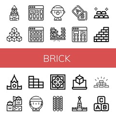 Set of brick icons such as Kremlin, Cubes, Tiles, Gangsta, Brick, Blocks, Gold, Wall, Great wall of china, Brick wall, Tile, Grissini, Cube, Abc block ,