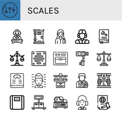 Set of scales icons such as Equalizer, Judge, Prison, Lawyer, Constitution, Scale, Extractor, Oven, Stabilizer, Balance, Bathroom scale, Prisoner, Justice , scales