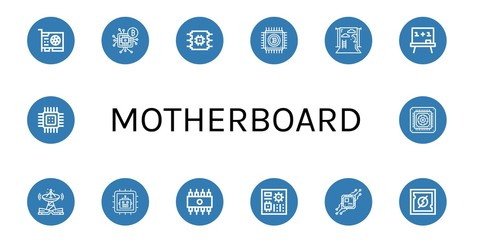 Set of motherboard icons such as Video card, Microchip, Cpu, Backdrop, Board, Technology, Rom, Motherboard , motherboard