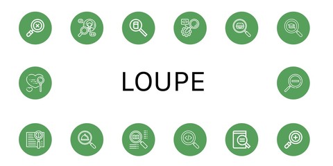 Set of loupe icons such as Search, Magnifying glass, Zoom out , loupe