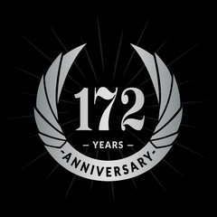 172 years anniversary celebration logotype. Elegant anniversary design. One hundred and seventy-two years logo.