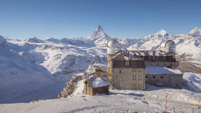 Switzerland Alps Matterhorn Snow Mountains at Gornergrat bahn train station, Time lapse
