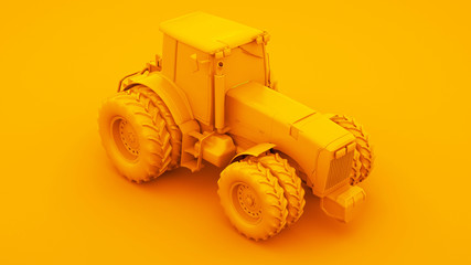 Yellow Tractor isolated on yellow background. Farm concept. 3d illustration