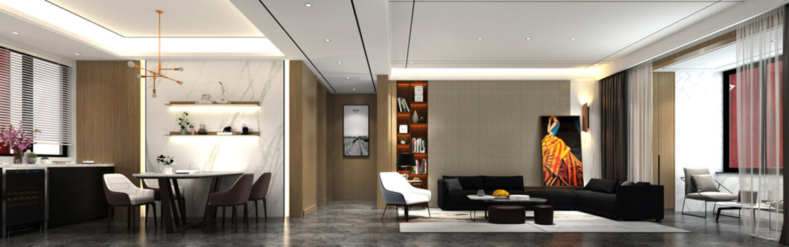 3d render. Modern living room interior.
