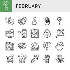Set of february icons such as Love, Valentines day , february