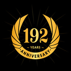 192 years anniversary celebration logotype. Elegant anniversary design. One hundred and ninety-two years logo.