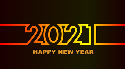 Year 2021 - simple greeting card, invitation, flyer, poster or design element - warm - yellow orange red - outline - vector