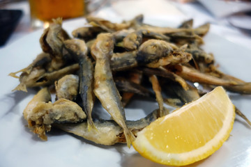 Fried sprat serving.