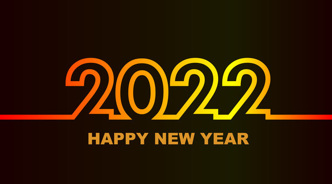 Year 2022 - simple greeting card, invitation, flyer, poster or design element - warm - yellow orange red - outline - vector