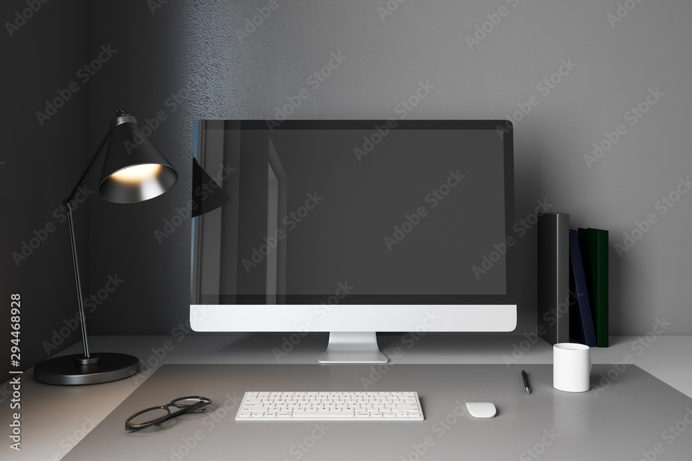 Poster Stylish designer desktop with empty computer