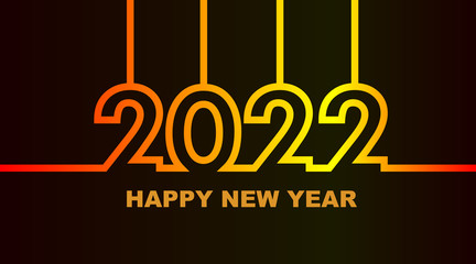 Year 2022 - simple greeting card, invitation, flyer, poster or design element - warm - yellow orange red - outline - vector