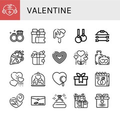 Set of valentine icons such as Love, Wedding rings, Gift, Rings, Bow and arrow, Artificial heart, Heart, Honeymoon, Hearts, Wedding day, Love letter, Diamond ring , valentine