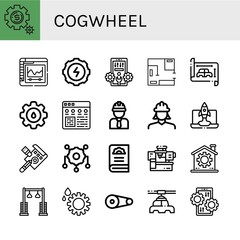 Set of cogwheel icons such as Setting, Settings, Gear, Configuration, Blueprint, Cogwheel, Engineer, Draft, Machinery, Pulley, Manufacturer , cogwheel