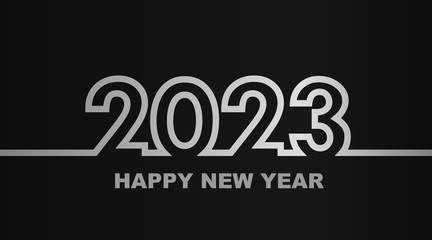 Year 2023 - simple greeting card, invitation, flyer, poster or design element - silver-metal-gray outline - vector