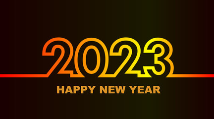 Year 2023 - simple greeting card, invitation, flyer, poster or design element - warm - yellow orange red - outline - vector