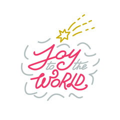 Christmas typographic design with Joy to the world hand lettering and star