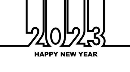 Year 2023 - simple greeting card, invitation, flyer, poster or design element - black outline - vector