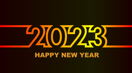 Year 2023 - simple greeting card, invitation, flyer, poster or design element - warm - yellow orange red - outline - vector