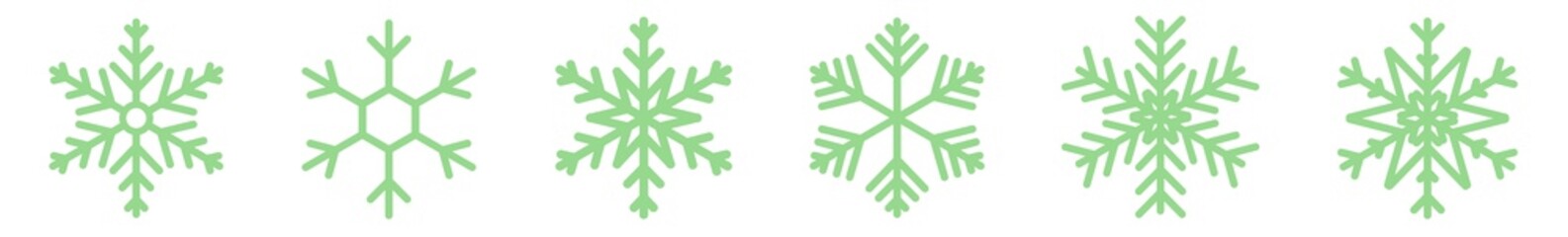 Snowflake Icon Green | Snowflakes | Ice Crystal Winter Symbol | Christmas Logo | Xmas Sign | Variations