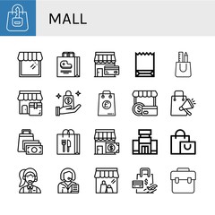 Set of mall icons such as Shopping bag, Shop, Paper bag, Bag, Shopper, Shopping mall, Clerk , mall